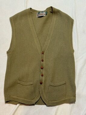 Vintage Woodhouse Olive Ribbed Knit Button Vest
M